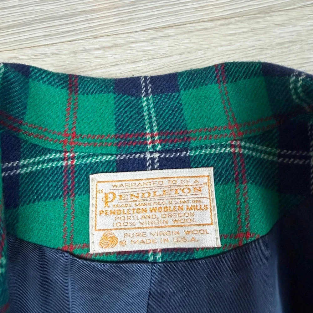 Pendleton Vintage Green Plaid Wool Blazer Jacket Made in USA Size‎ 10